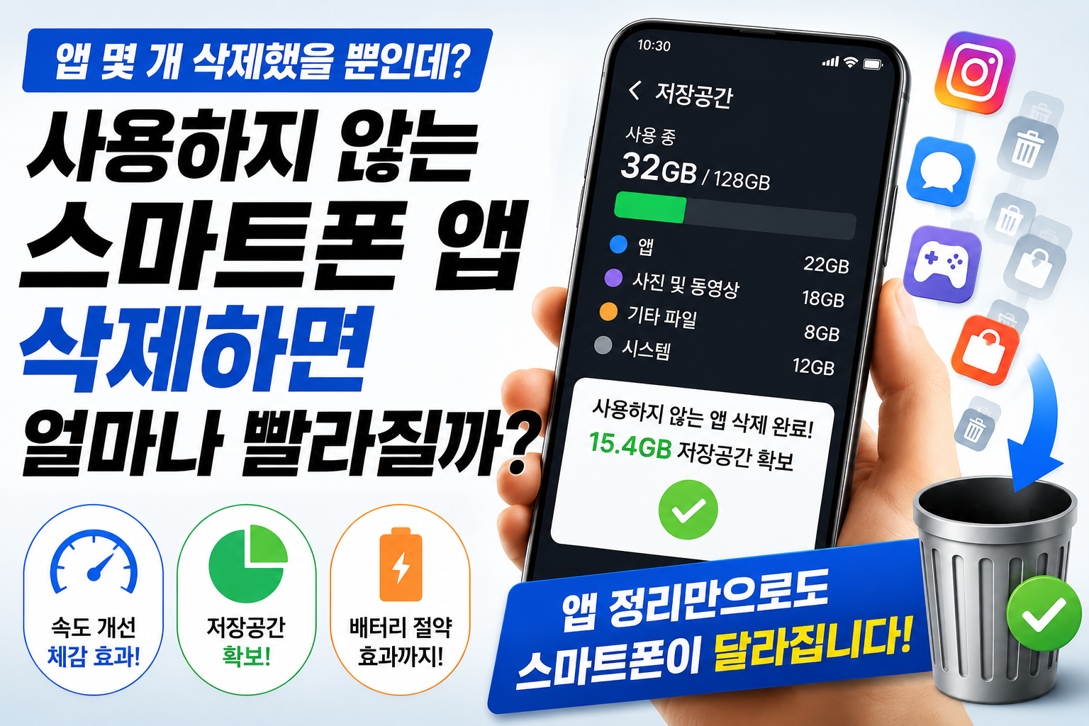 사용하지 않는 스마트폰 앱을 삭제하면 실제로 얼마나 빨라질까