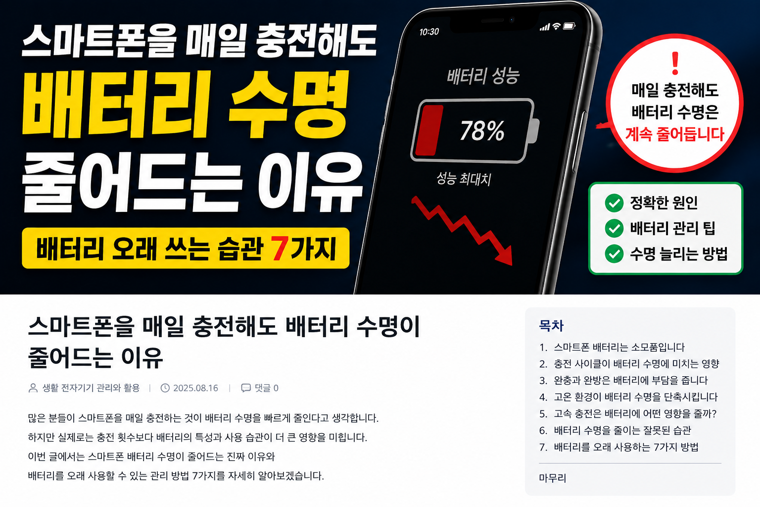 스마트폰을 매일 충전해도 배터리 수명이 줄어드는 이유