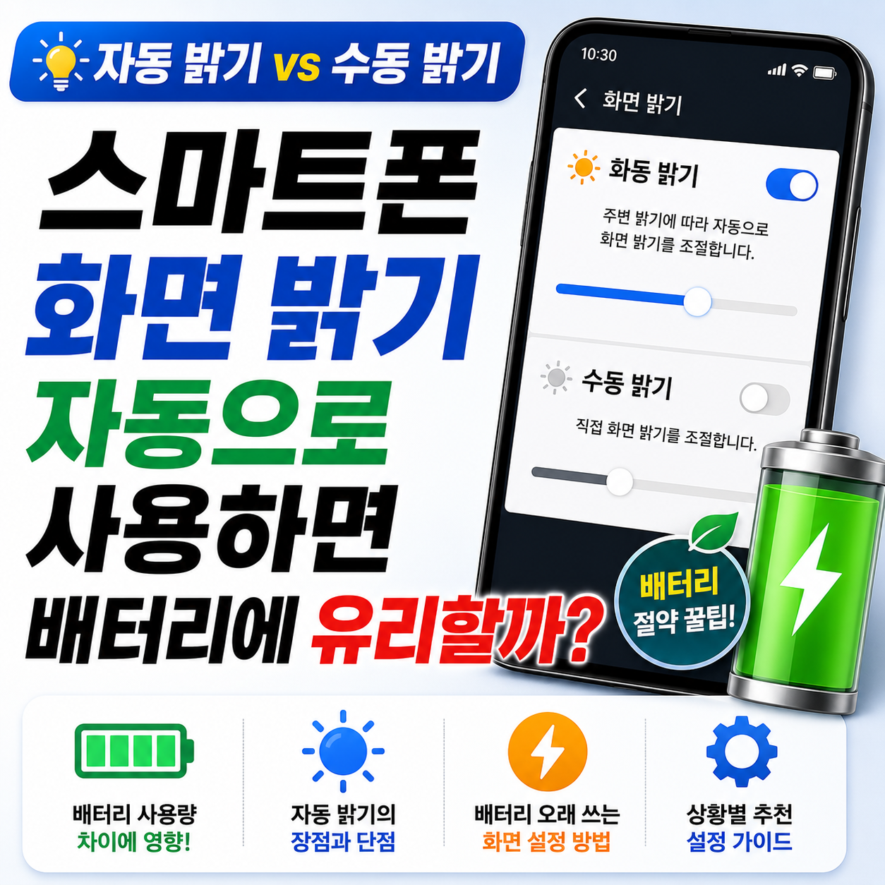 스마트폰 화면 밝기를 자동으로 사용하는 것이 배터리에 유리할까